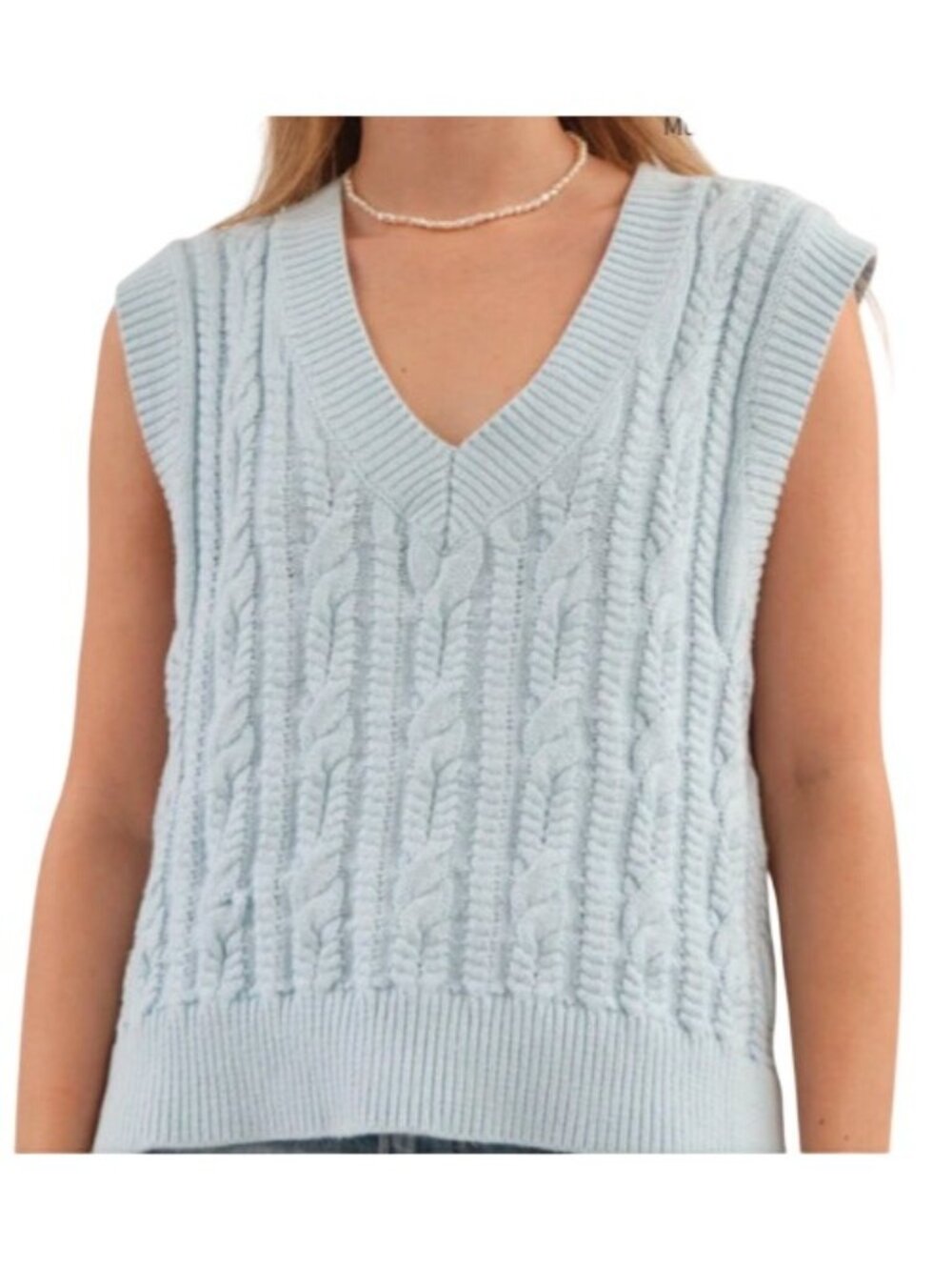 Abercrombie & Fitch Sweater Vest Women's Size Small Light Blue Cable Knit V-Neck